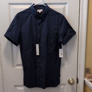 NEW Calvin Klein Men's Short-Sleeve Button-Down Shirt, Navy, Size M, TAGS ON